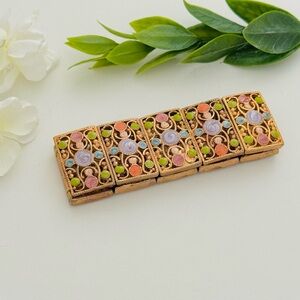 Copper Floral Enamel Stretch Bracelet - Pastel Multicolor vintage
